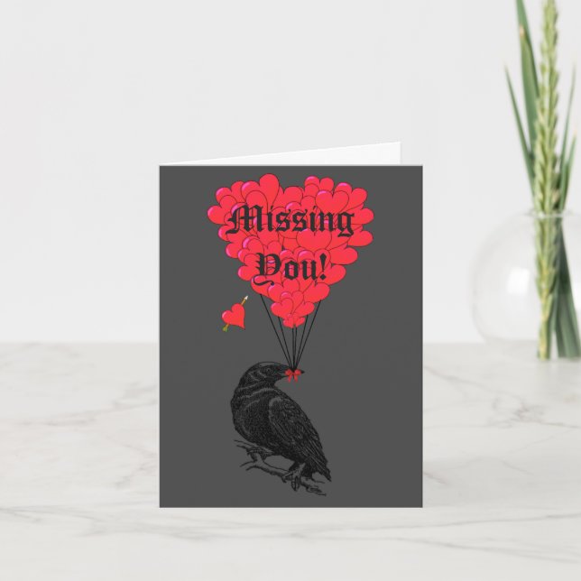 Romantic gothic crow  missing you card (Front)