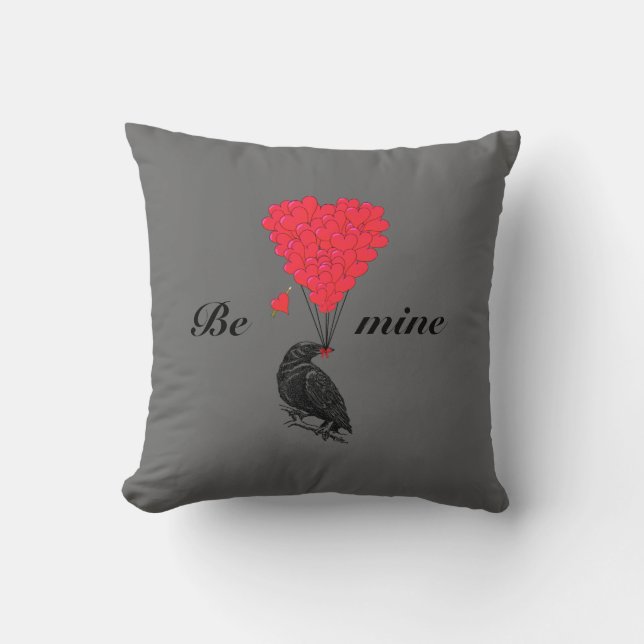 Romantic gothic crow valentines love heart throw pillow (Front)