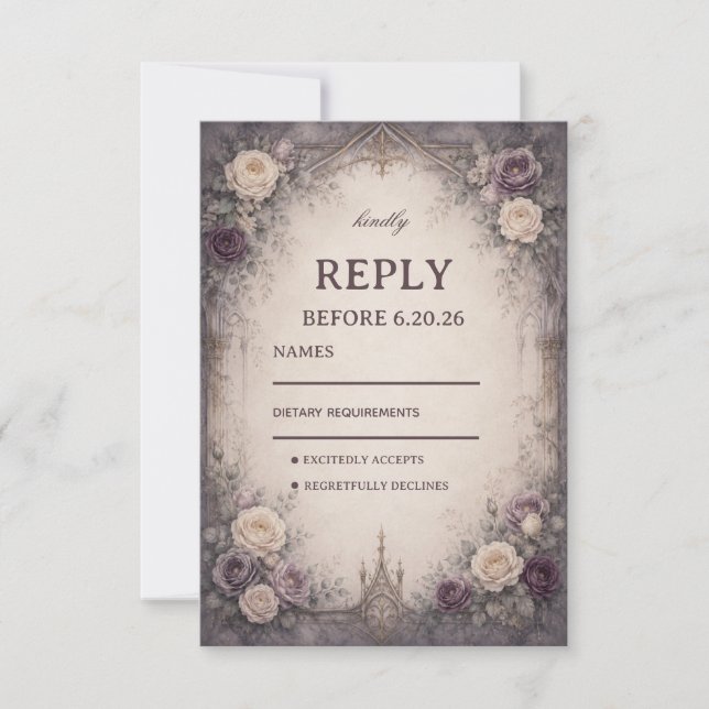 Romantic Gothic Floral RSVP Card (Front)