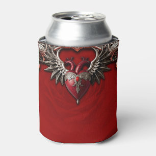 Romantic Gothic icon: heart, rose, skull. Can Cooler