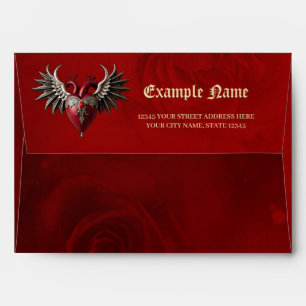 Romantic Gothic icon: heart, rose, skull. Envelope