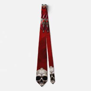 Romantic Gothic icon: heart, rose, skull.  Neck Tie