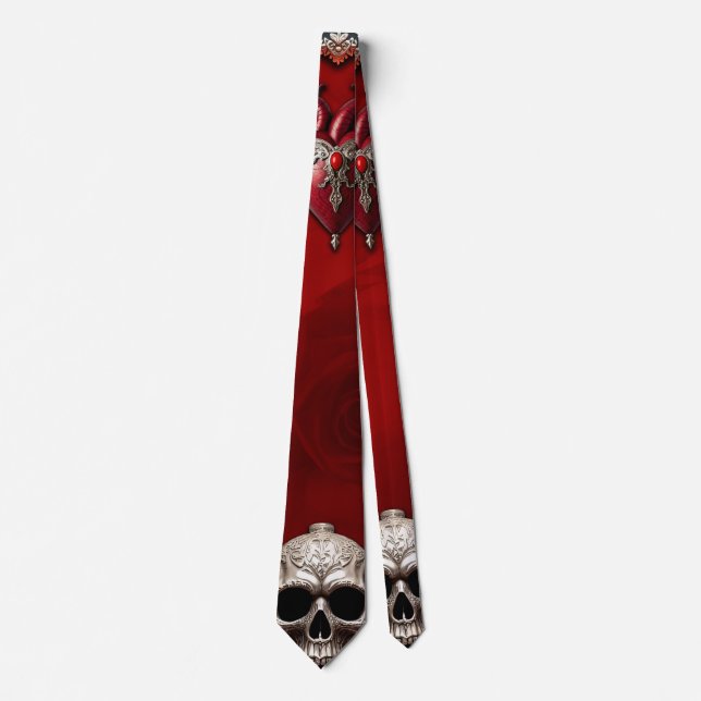 Romantic Gothic icon: heart, rose, skull.  Neck Tie (Front)