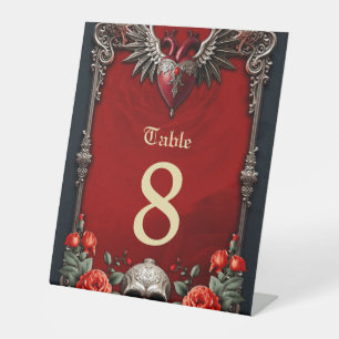 Romantic Gothic icon: heart, rose, skull.  Pedestal Sign