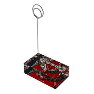 Romantic Gothic icon: heart, rose, skull.  Place Card Holder