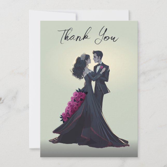 Romantic Gothic Lovers Elegant Thank You Card (Front)