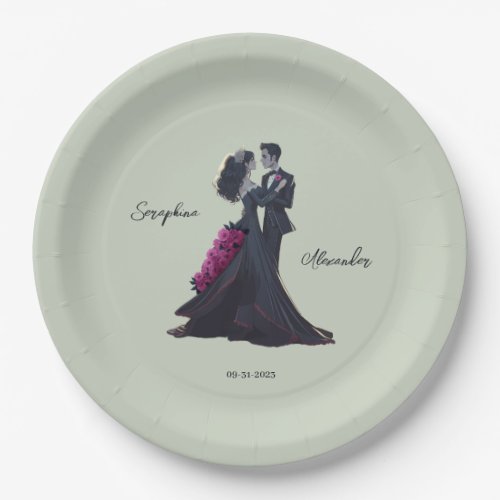 Romantic Gothic Lovers Elegant Wedding Paper Plates