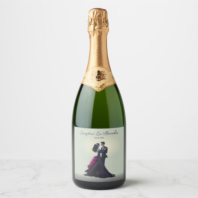 Romantic Gothic Lovers Elegant Wedding  Sparkling Wine Label (Front)