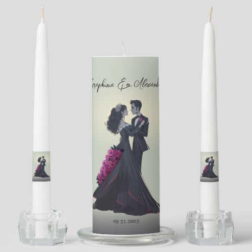 Romantic Gothic Lovers Elegant Wedding  Unity Candle Set