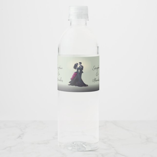 Romantic Gothic Lovers Elegant Wedding  Water Bottle Label (Front)