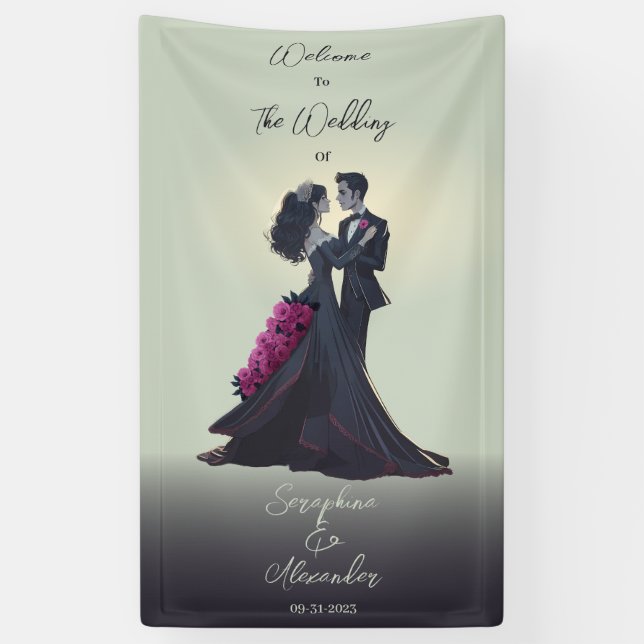 Romantic Gothic Lovers Elegant Wedding Welcome Banner (Vertical)