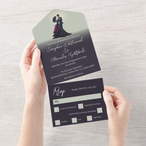 Romantic Gothic Lovers Minimal Wedding All In One Invitation