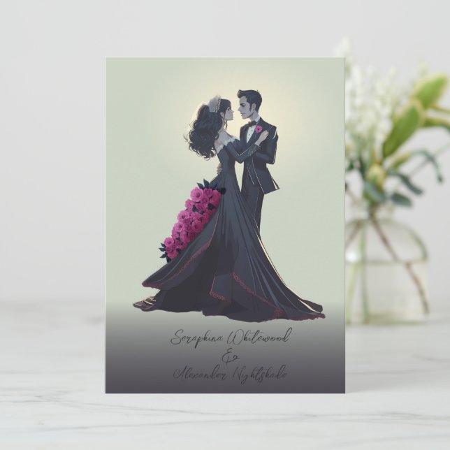 Romantic Gothic Lovers Minimal Wedding Invitation (Standing Front)