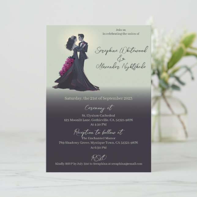 Romantic Gothic Lovers Minimal Wedding Invitation (Standing Front)