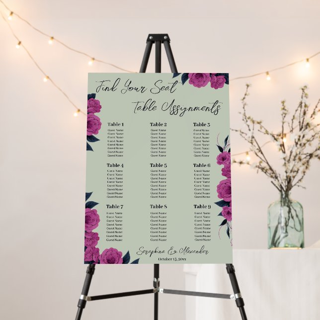 Romantic Gothic Lovers Table Seating Chart Foam Board (In Situ (Stand))