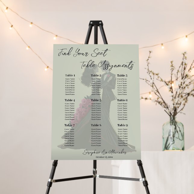 Romantic Gothic Lovers Table Seating Chart Foam Board (In Situ (Stand))