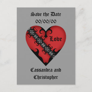Romantic gothic medieval red heart save the date announcement postcard