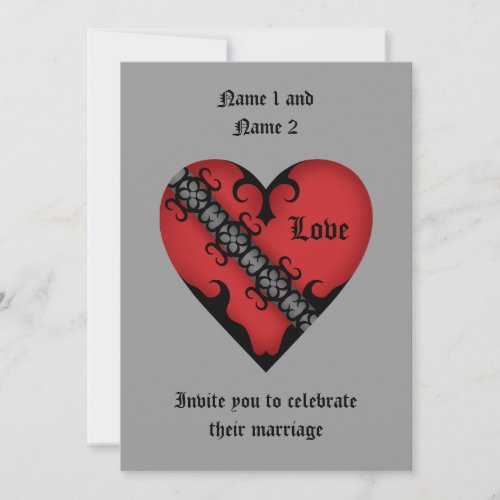 Romantic gothic medieval red heart wedding invitation