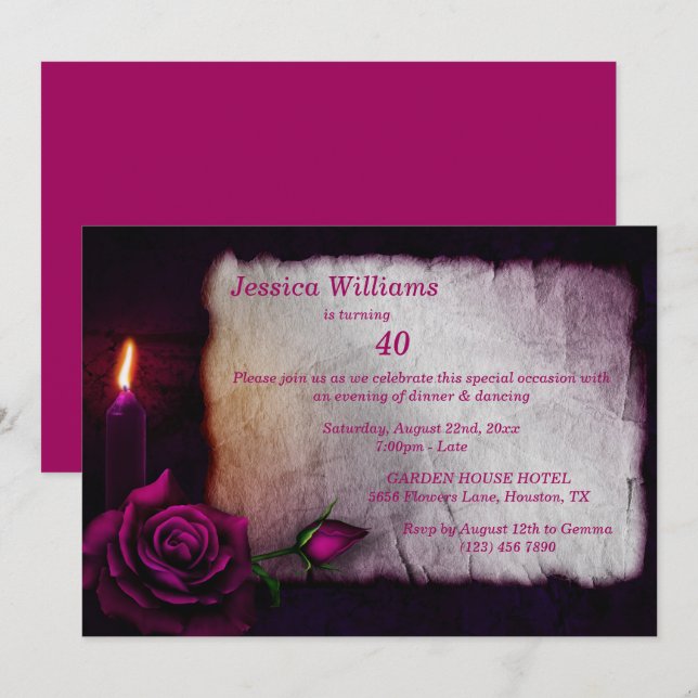 Romantic Gothic Rose & Candle Birthday Invitation (Front/Back)