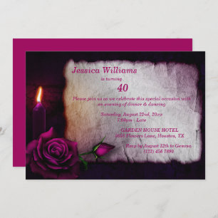 Romantic Gothic Rose & Candle Birthday Invitation