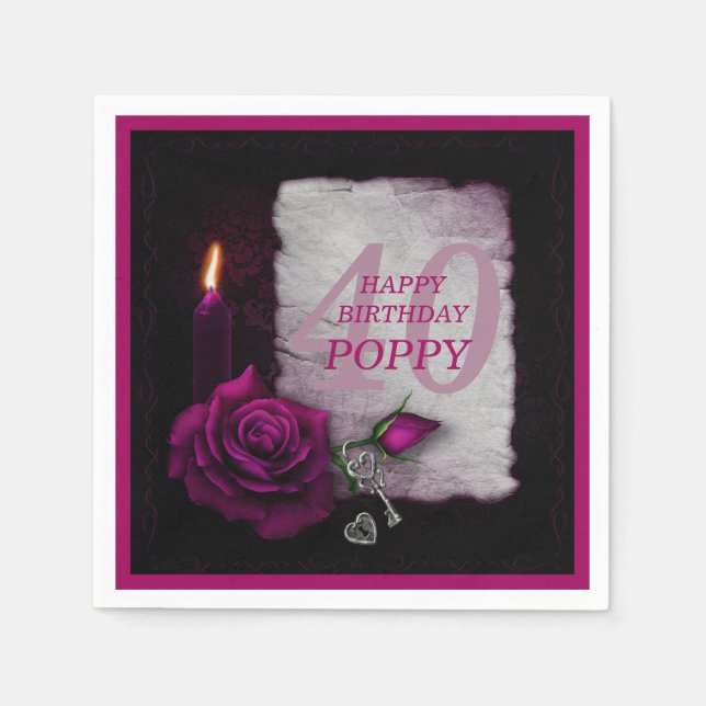 Romantic Gothic Rose & Candle Birthday Napkins (Front)