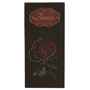 Romantic Gothic Rose Elegant Personalised Wood Flash Drive