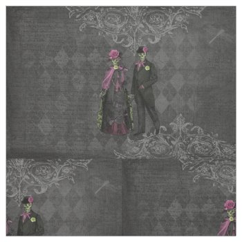 Romantic Gothic Skeleton Couple Fabric by GiftsGaloreStore at Zazzle
