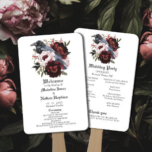 Romantic Gothic Watercolor Raven Floral Wedding Hand Fan