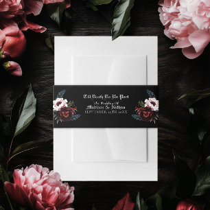 Romantic Gothic Watercolor Raven Floral Wedding Invitation Belly Band