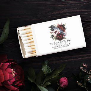 Romantic Gothic Watercolor Raven Floral Wedding Matchboxes