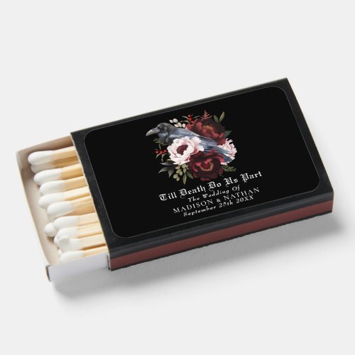 Romantic Gothic Watercolor Raven Floral Wedding Matchboxes