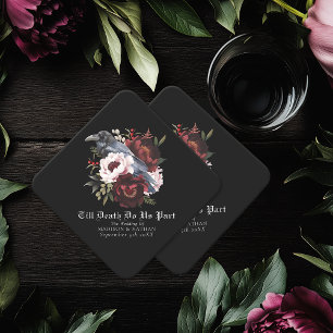Romantic Gothic Watercolor Raven Floral Wedding Paper Coaster