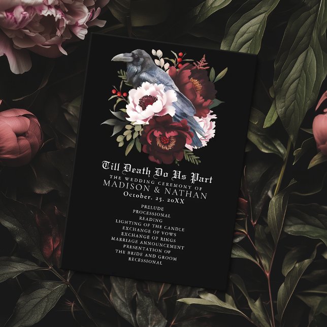 Romantic Gothic Watercolor Raven Wedding Program (Creator Uploaded)