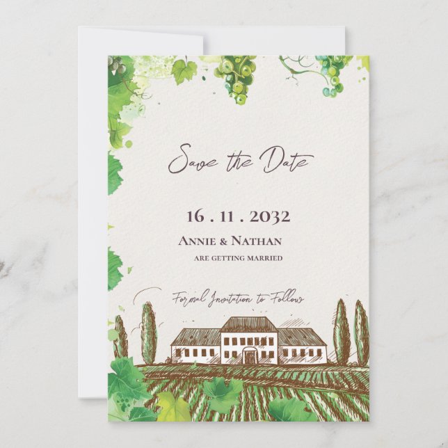 Romantic Grapevine Wine Country Vineyard Wedding  Save The Date (Front)