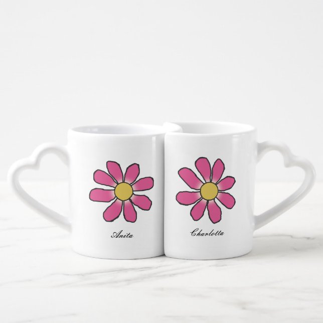 Romantic Graphical Flower she+she any Names Coffee Mug Set (Front Nesting)