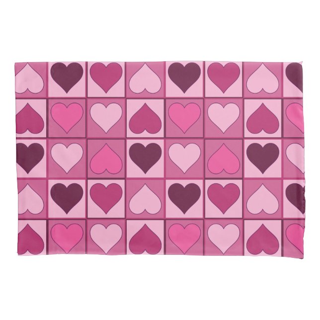Romantic Graphical Pink Hearts Up and Down Pillow Case (Front)