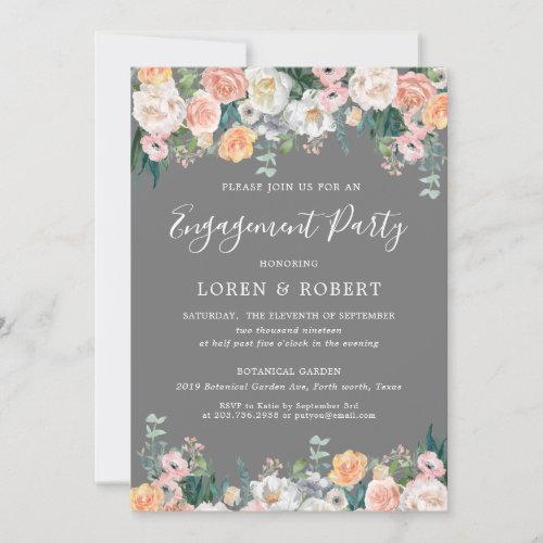 Romantic Gray and Blush Floral Engagement Party Invitation