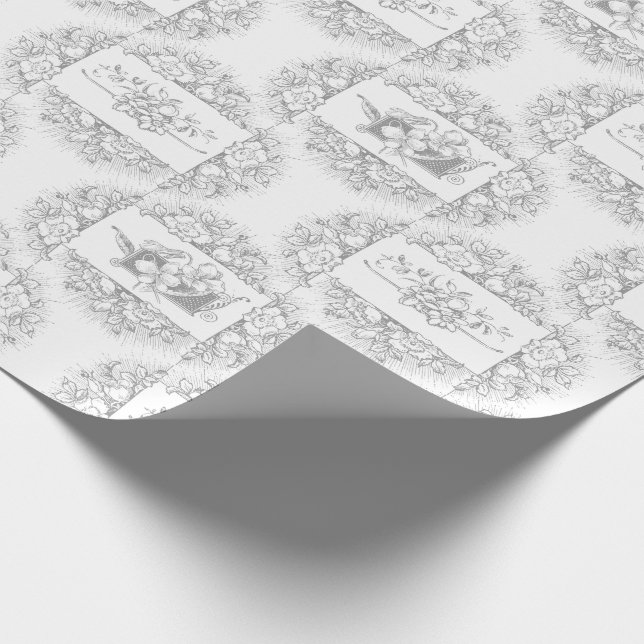 Romantic Gray and White Engraved Floral Wrapping Paper (Corner)