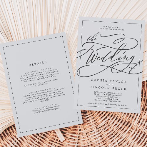 Romantic Gray Calligraphy Frame All In One Wedding Invitation