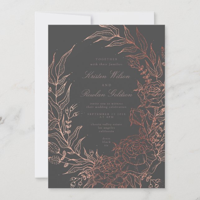 Romantic Gray Classic Flower Wreath Wedding Invitation (Front)