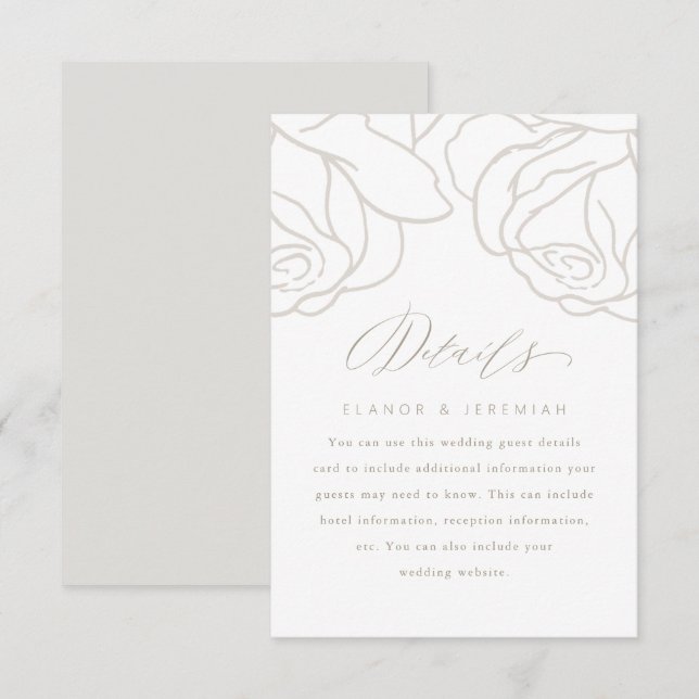 Romantic Gray Floral Wedding Guest Detail Card (Front/Back)
