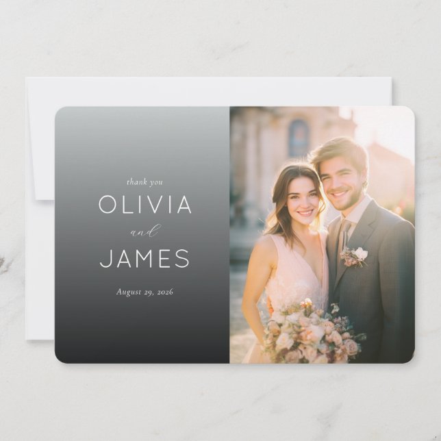 Romantic Gray Gradient Wedding Thank You Card (Front)