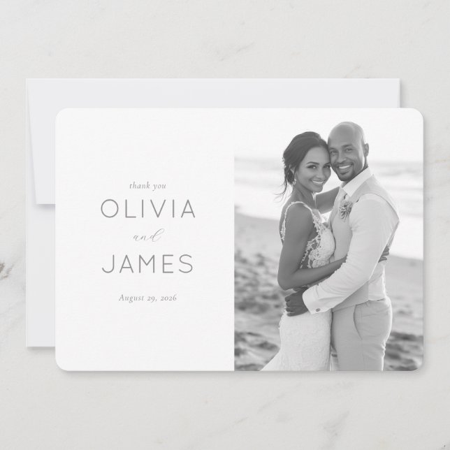 Romantic Grayscale Beach Embrace Thank You Card (Front)