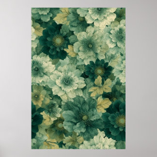 Romantic Green Botanical Bloom Pattern Poster