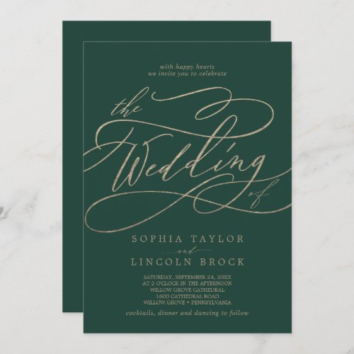 Romantic Green Calligraphy All In One Wedding Invitation