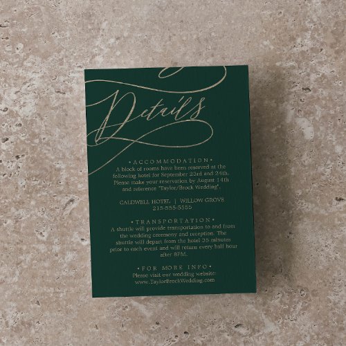 Romantic Green Calligraphy Details Enclosure Card