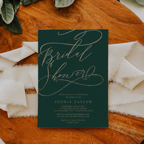 Romantic Green Calligraphy Flourish Bridal Shower