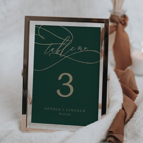 Romantic Green Calligraphy  Flourish Table Number