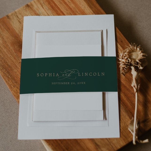 Romantic Green Calligraphy | Flourish Wedding Invitation Belly Band (Creator Uploaded)