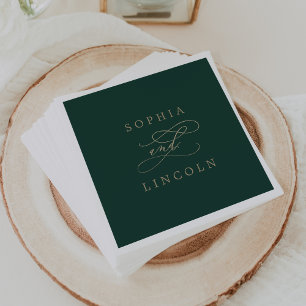 Romantic Green Calligraphy Flourish Wedding Napkins
